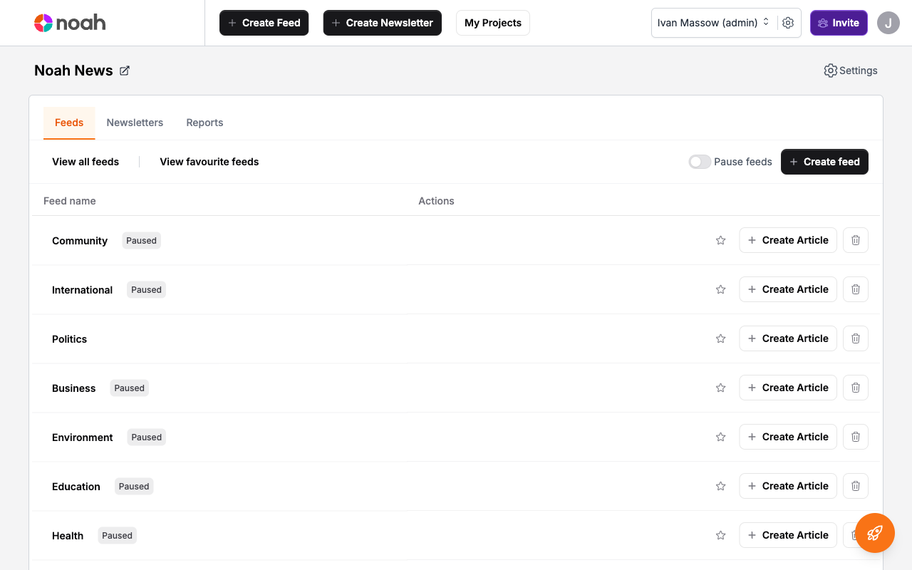 Project View, Feeds Tab