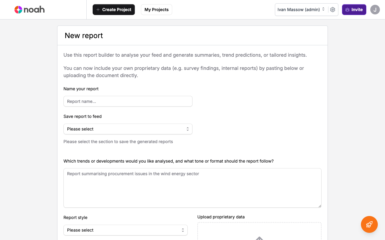 New Report creation page